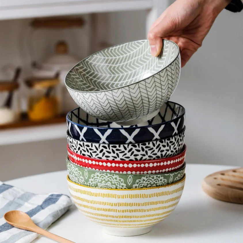 

6-дюймовая японская керамическая чаша, цветная посуда, креативная бытовая миска для лапши