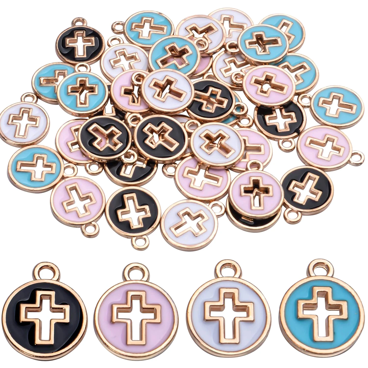 

40pcs Round Enamel Cross Charms Alloy Crucifix Charm Pendants for Jewelry Making Bracelet Necklace,4 Colors