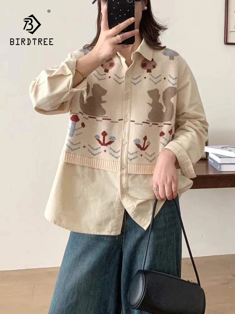 

Новая зимняя хлопковая рубашка с длинными рукавами 2025, женская лоскутная рубашка с вышивкой лацканами, свободная блузка Mori Girl OL для поездок на работу T5N557CC