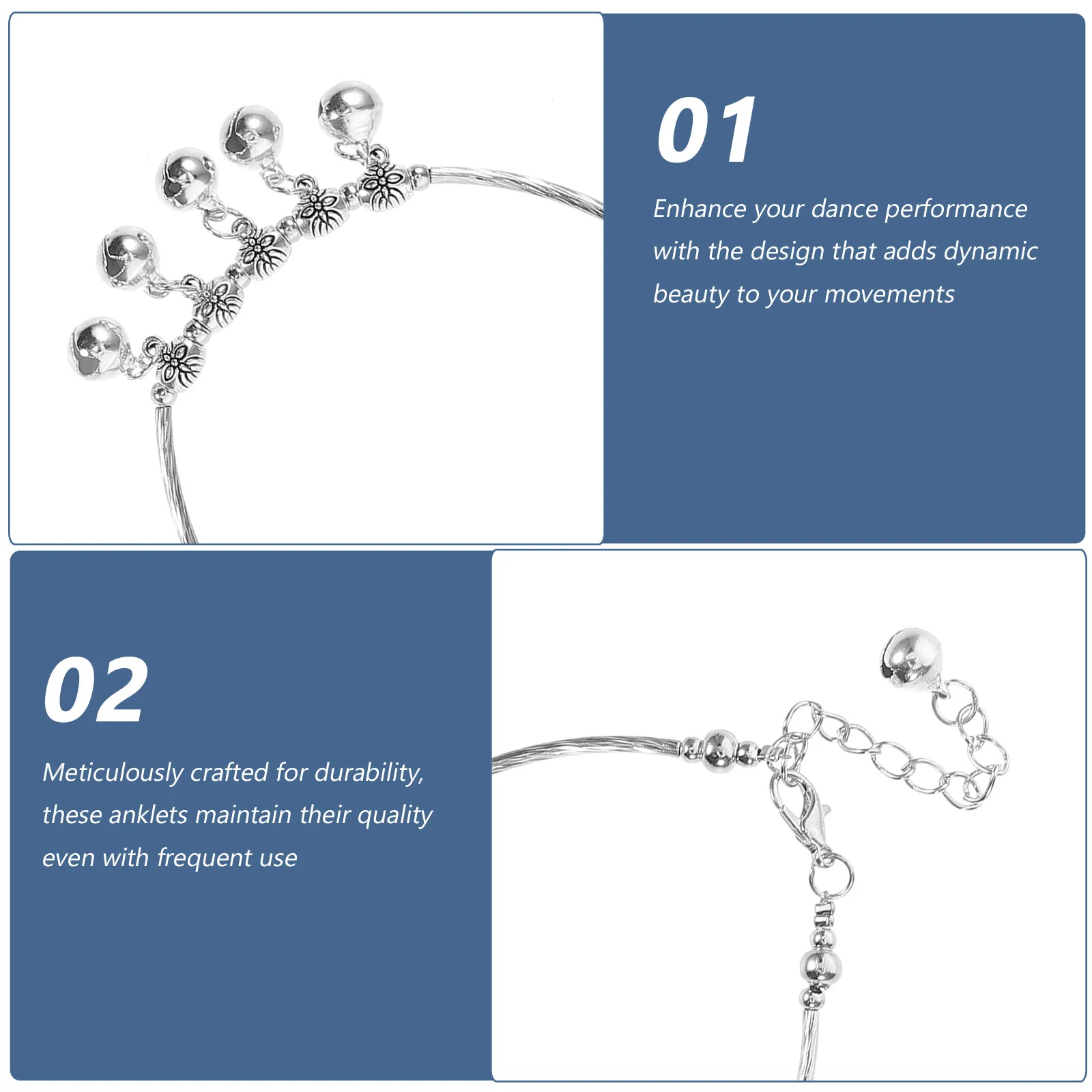 2Pcs Women Bell Anklet Ethnic Ankle Bracelet Foot Chain Adjustable Lightweight for Belly Dance Stage Practice Beach Wedding