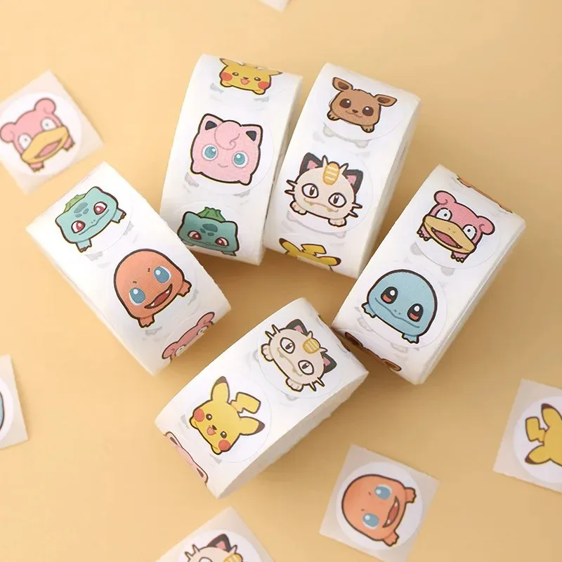 

500pcs/roll Pokemon Sealing Sticker Pikachu Eevee Squirtle Jigglypuff Anime Figures Self-adhesive Label Cartoon Sticker Toys