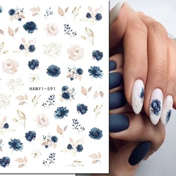 3d Nail Art çıkartmaları Royalblue beyaz Florals suluboya çiçekler yapıştırıcı için kaydırıcılar tırnak çıkartmalar bırakır Nail İpuçları güzellik