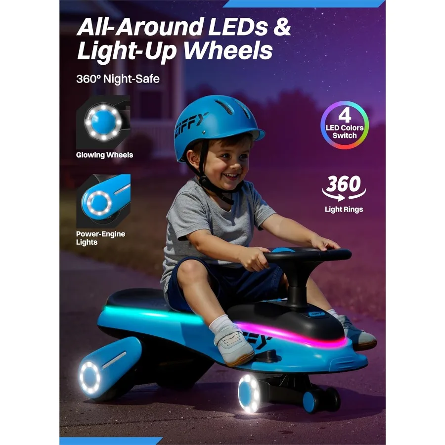 45W 5,5A oplichtende elektrische wiebelwagen met pedaal, oplaadbare batterij, 2-in-1 schommelauto, 2-speed ritsspeelgoed, anti-rollover, Fl