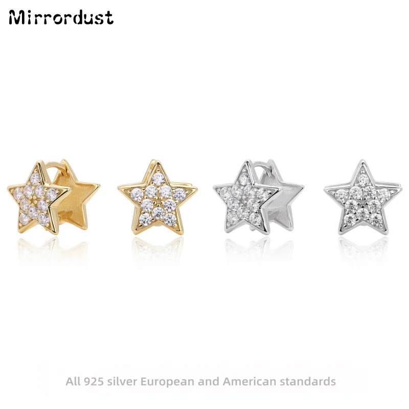 

【Mirrordust】s925 Серебряные простые двусторонние серьги со звездами, модные зажимы для ушей с пятиконечной звездой, национальный тренд для женщин