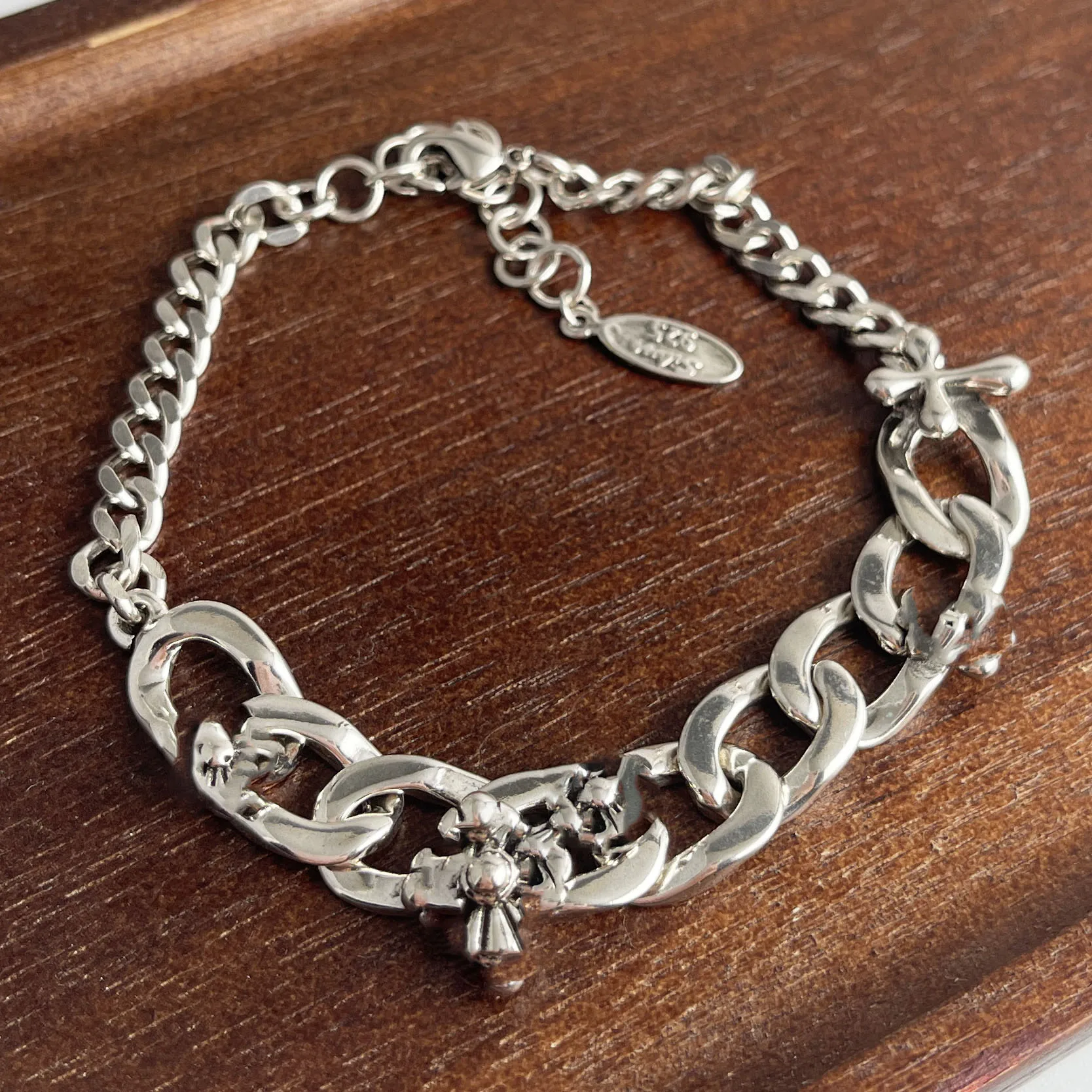 

925 Sterling Silver Bracelets for Women Men Accessories Trend Flower Vintage Chain Pendant Party Jewelry Gift