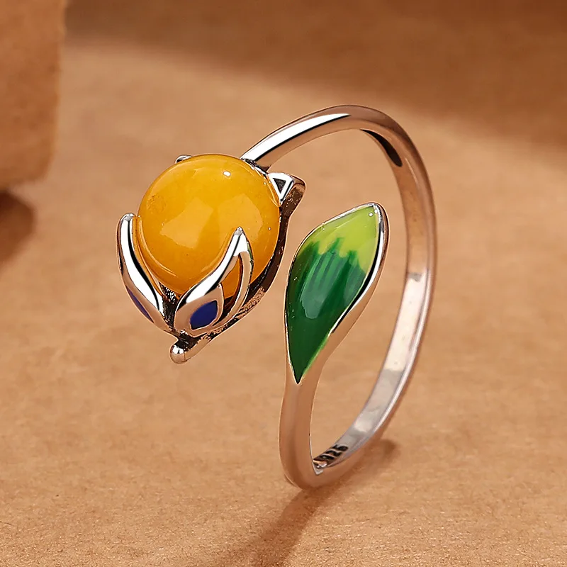 

Cute Jade Fox Ring For Women Jewelry Romantic Lucky Animal Design Female Index Finger Ring Adjustable