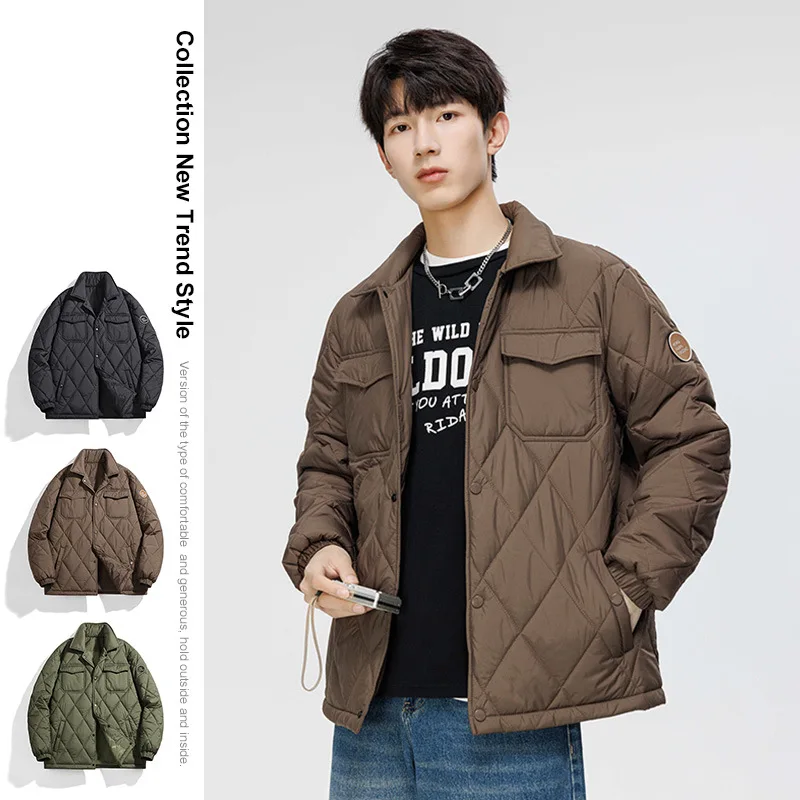 Men's large-size cotton clothes, casual loose cotton-padded clothes in autumn and winter, thickened thermal lapel jacket