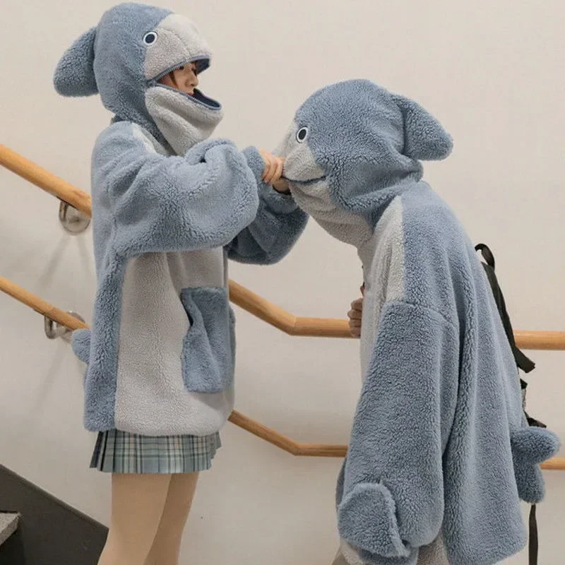 Autumn Winter Kawaii Shark Shape Hoodie For Women Cute And Funny Coat Korean Fashion Loose All-match Oversized Thicken Hoodie
