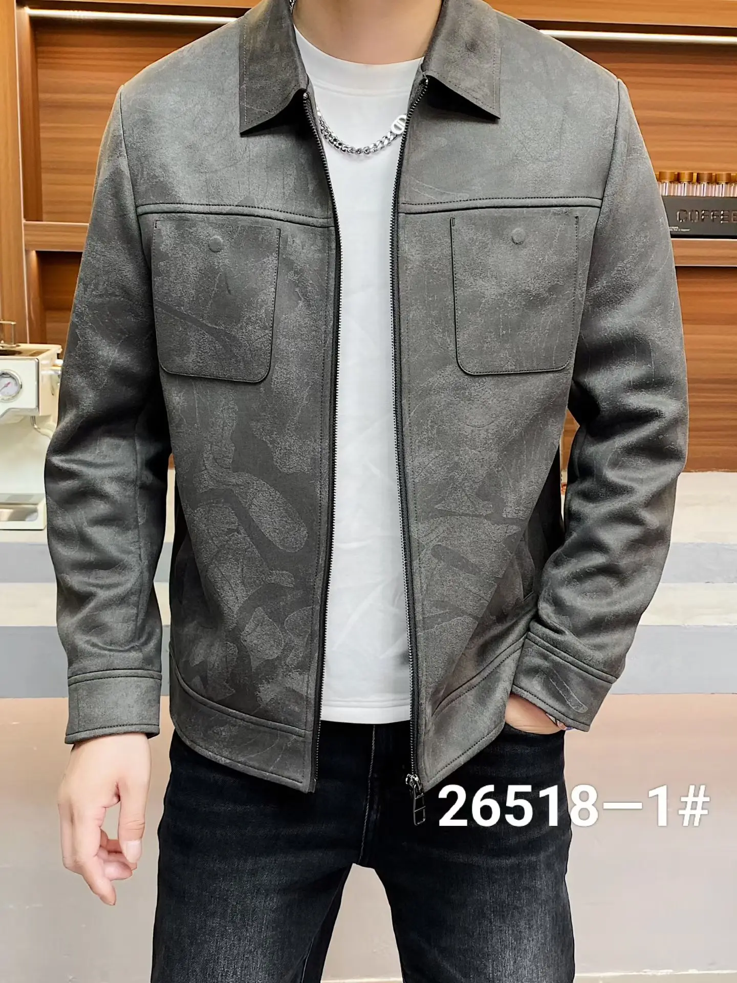 

Faionable Deerskin down Jaet Men's Autumn Winter New Sle Casual Motorcycle Clothes Thiened Polyester Fiber Soft Comfo...