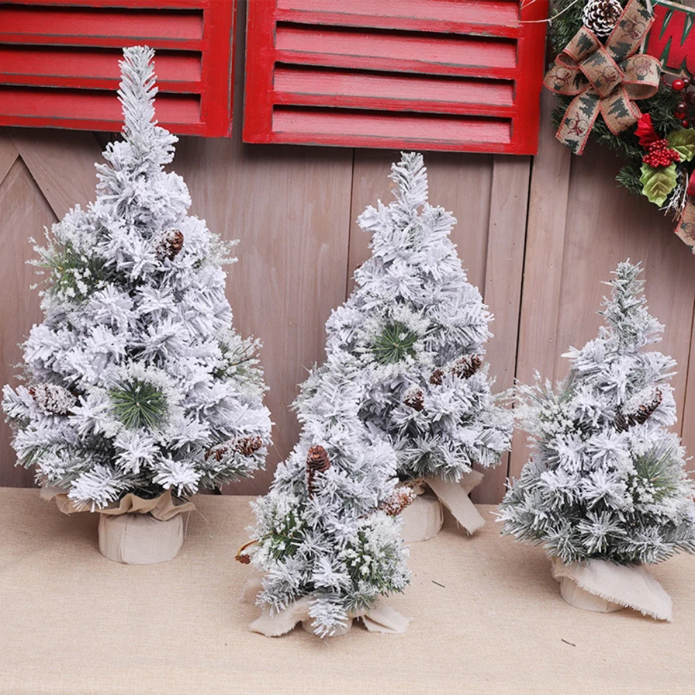 Christmas Tree Pre-lit Artificial Mini Flocked Tree Burlap Base Indoor Office Snow Flocked Tabletop Christmas Trees