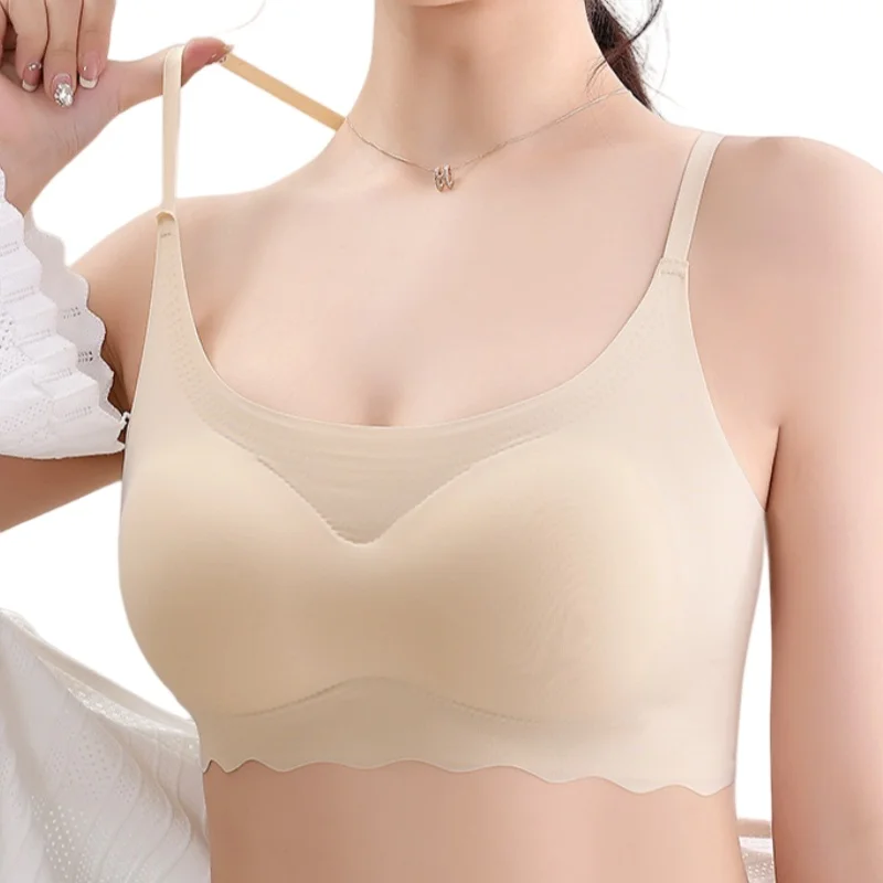 2Pcs/Set Ice Silk Seamless Bra Women Wave Hem Comfort Bralette Everyday Underwear Removable Pads Bra Top Sexy Lingerie S-XXL