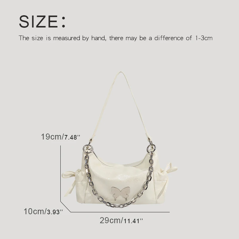 Korean Casual Bags For Women Luxury Designer Handbags Purses 2024 New In PU Sequined Bow Tie Chain Decoration Underarm Shoulder