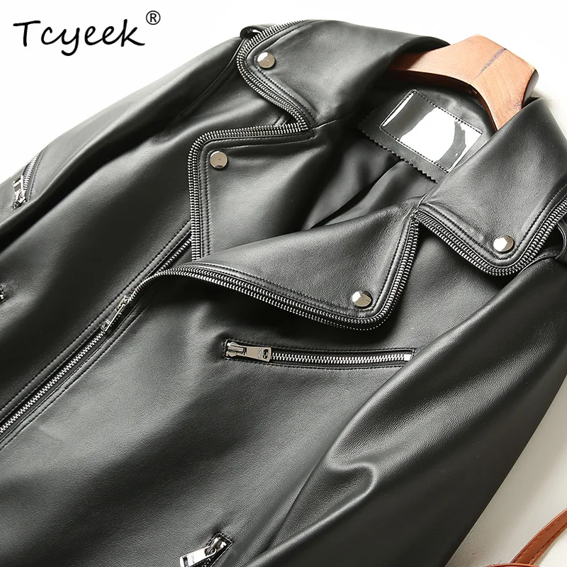 Tcyeek Strato superiore in pelle di pecora Primavera Autunno Colletto nero del vestito Dimagrante Giacca in vera pelle da donna alla moda Жaki Julaiжаusus Куртка