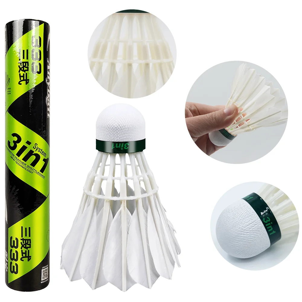 12Pcs Anyball 333 3in1 Training Durable Hybird Duck Feather Shuttlecocks Birdies Badminton Ball Sports Indoor Outdoor Game