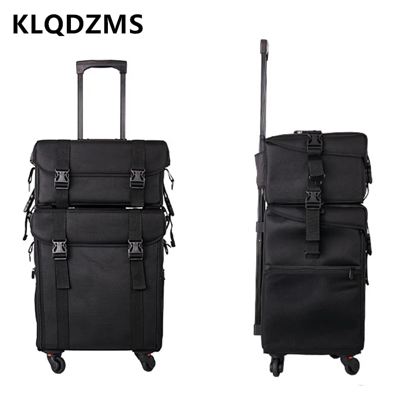 

Профессиональный косметический кейс KLQDZMS из ткани Оксфорд, ящик для маникюрных инструментов, женская большая сумка-тележка для макияжа, вместительный чемодан