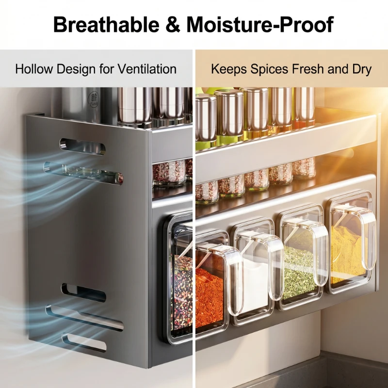 Organizador de Especias Multifuncional de Acero Inoxidable para Montar en la Pared, Organizador de Almacenamiento para Frascos y Botellas, Organizador de Cocina