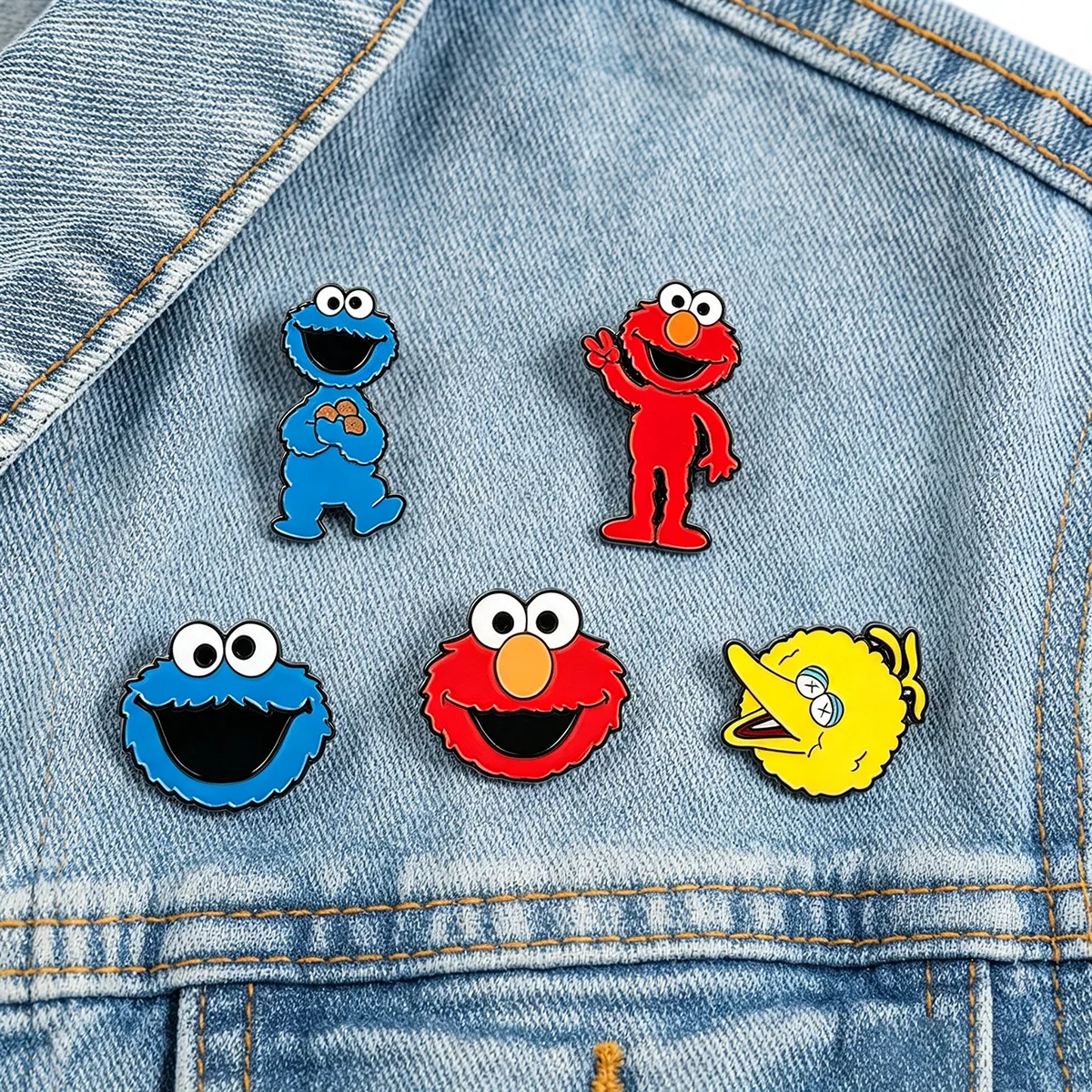 5Pcs/Set Classic Comedy Animation Monster Enamel Brooch Elmo Metal Badge Backpack Lapel Pin Cosplay Jewelry Accessories Gift