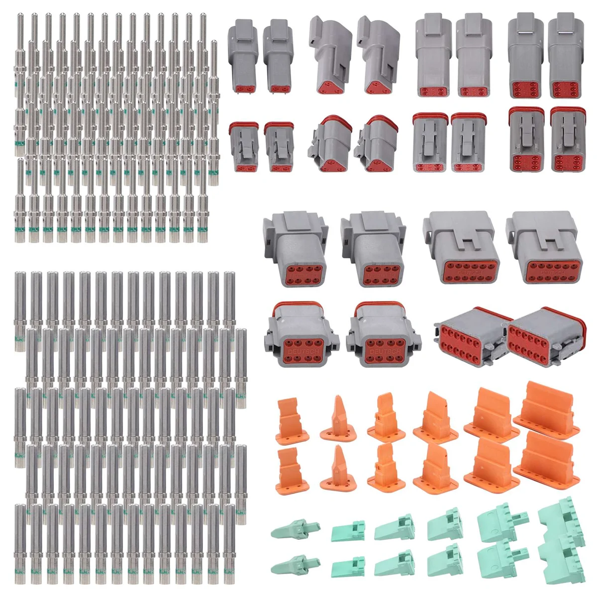 A62X 188PCS Deutsch DT Kit de conectores grises con 16 contactos sólidos en configuraciones de 2,3,4,6,8 y 12 pines, conectores automotrices