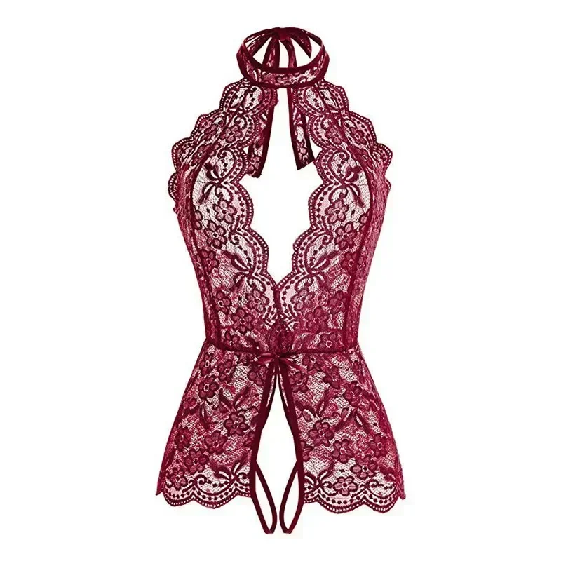 セクシーな女性用レースホルターロンパース、ホルターストラップノースリーブパジャマ、様々な色が選べる、コルセット風レディースボディスーツ