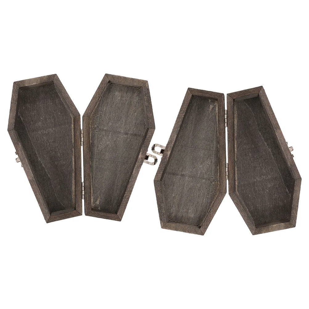 

2Pcs Halloween Coffin Wooden Jewelry Box Vintage Hexagonal Small Ring Organizer Candy Storage Case Small Jewellery Box