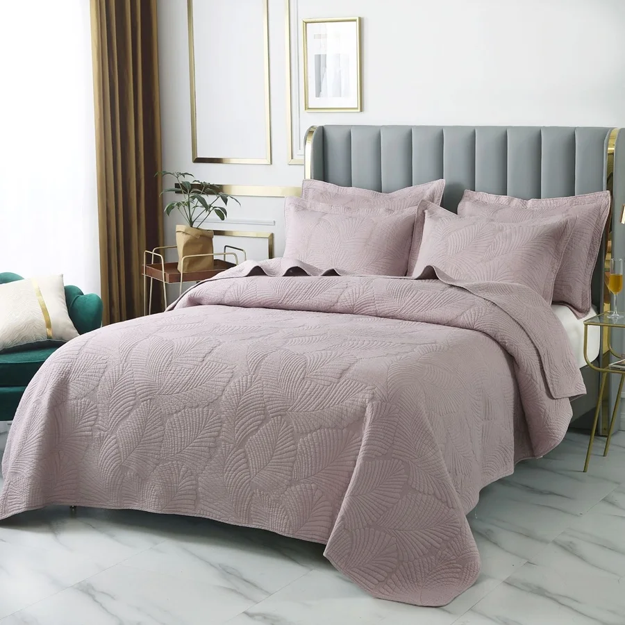 Solid Color Embroidered Bedspread on the Bed Cotton Quilt Set 3PCS Coverlet Bed Cover King Queen Size Quilted Blanket for Bed