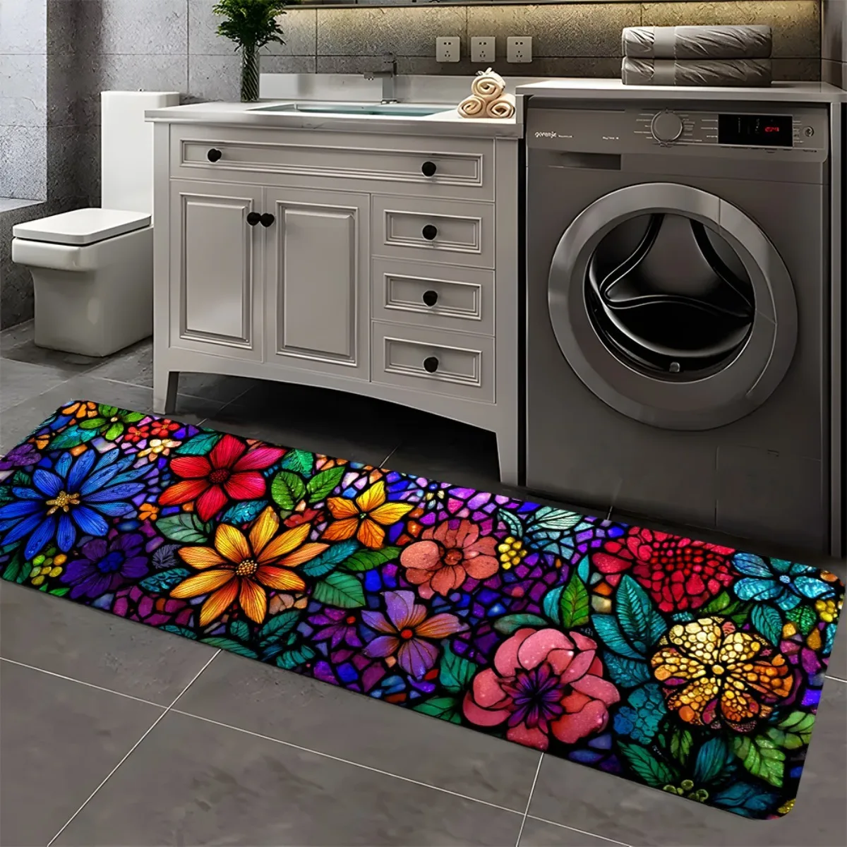 

1PC Bohe Styles Pattern Kitchen Rug Non-Slip Door Mats Pop design Bathroom Rug Bath Mat Carpet for Home Sink Laundry Decor