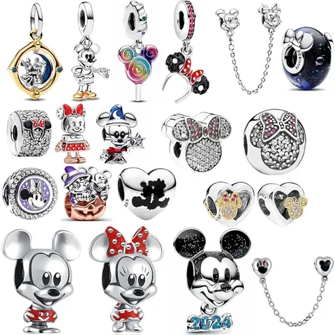 Europa 925 prata charme caber original mickey e minnie pulseira jóias pingente grânulo balançar acessórios