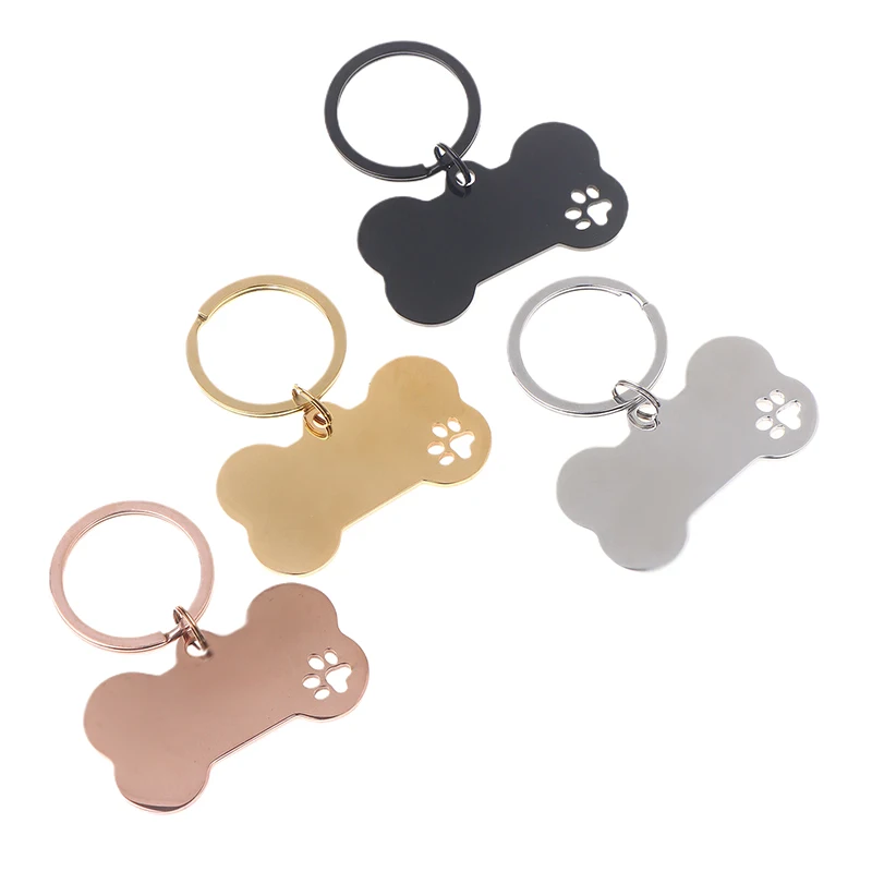 1Pc Abstract Dog Footprint Keychain Name And Text Tags Cat Dog ID Tag Name With Cute Symbols Bone Shaped Pet Nameplate