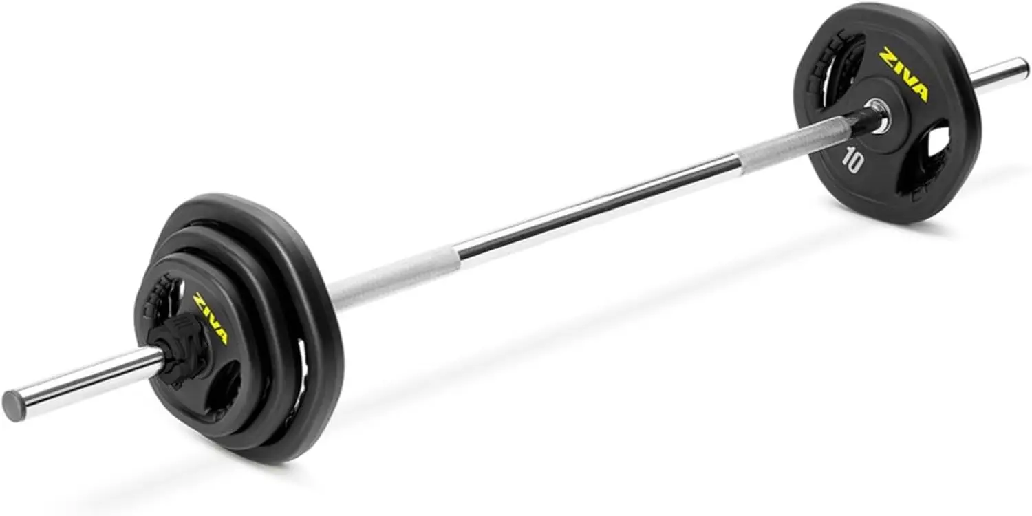 Adjustable 35 lb Studio Barbell Weight Set for Home Gym – Includes Standard Rubber & Urethane Plates, 5 ft Chrome Bar and Collars
