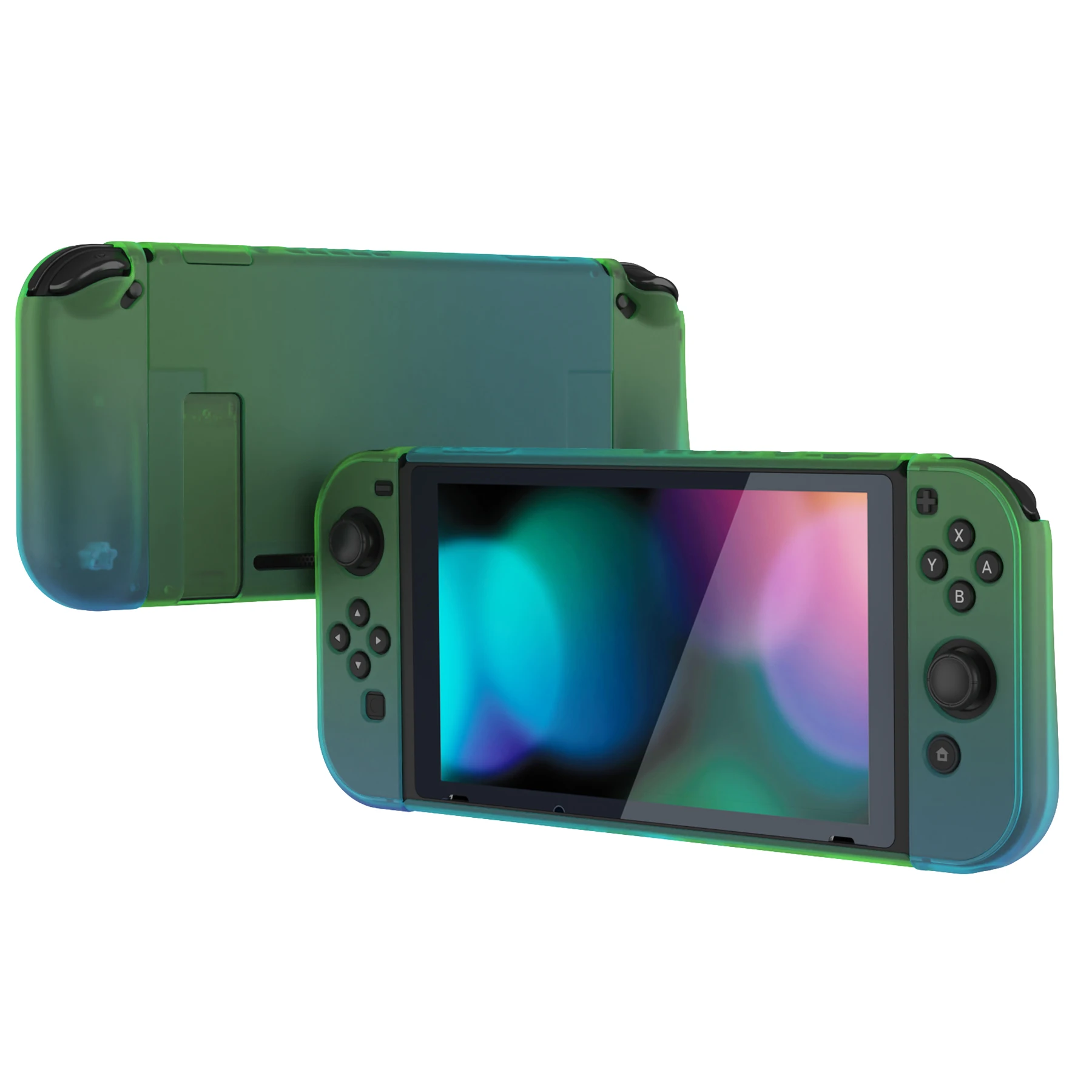 PlayVital UPGRADED Dockable Case Grip for Nintendo Switch, Ergonomic Protective Cover - Gradient Translucent Green Blue