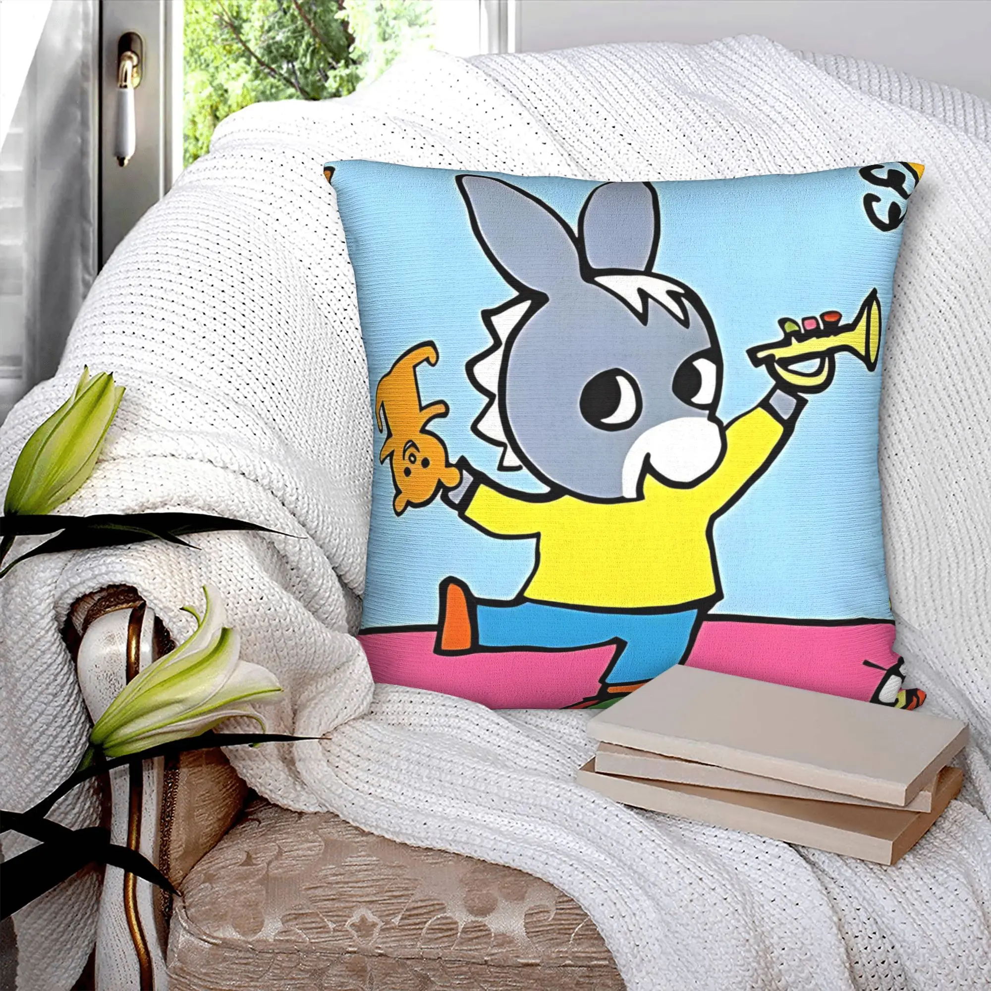 Trotro Cartoon-Quadratische Kissenbezüge, niedlicher kleiner Esel-Kissenbezug, individuell gestalteter dekorativer Kissenbezug aus Polyester für Sofa, 45 x 45 cm – Detail 2