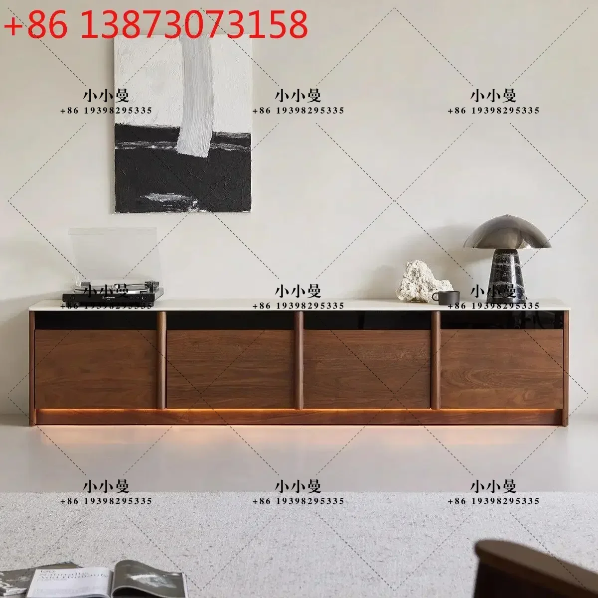 Solid wood Nordic style floor-to-ceiling black walnut living room luxury household small apartment retro storage locker