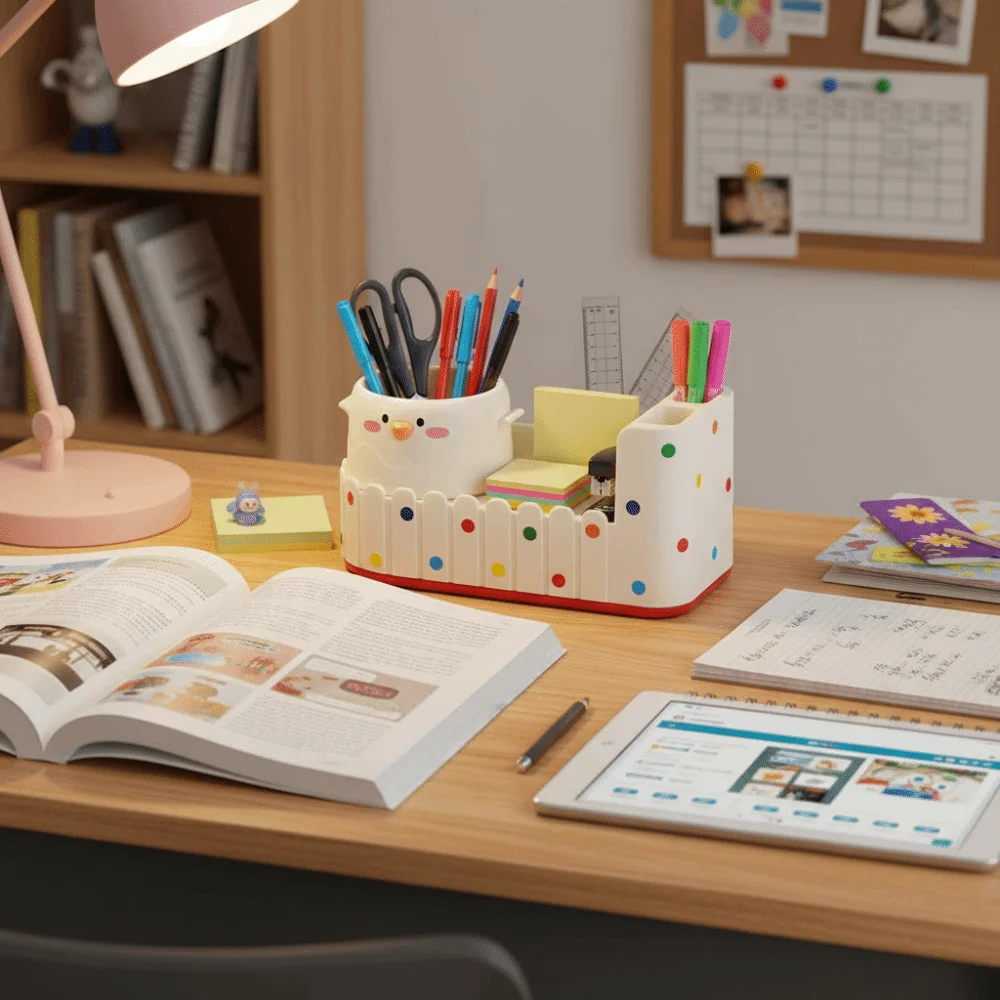 Large Capacity Pen Holder Multifunctional Multiple Compartments Desk Organizer Stationery Storage Desktop Organizer Study