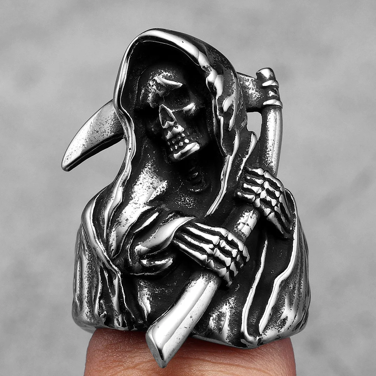 Grim Reaper Stylish Skull Men Rings Stainless Steel Women Jewelry Punk Retro New In Rock Fashion Accessories Gift Wholesale