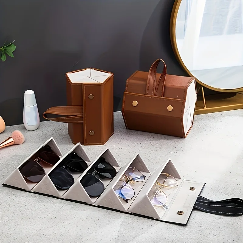 

Portable Folding Glasses Box 2/3/4/5/6 Multi-slot Eyeglass Storage Display Organizer PU leather Travel Hanging Sunglasses Case