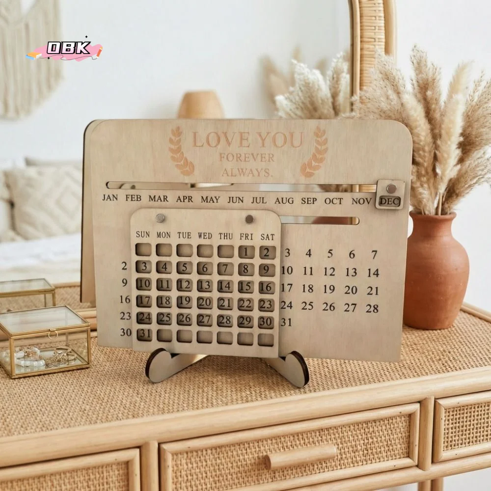 

Manual Wooden Sliding Calendar DIY Handmade Desktop Desk Calendar with Sliding Date Educational Toys Perpetual Calendar