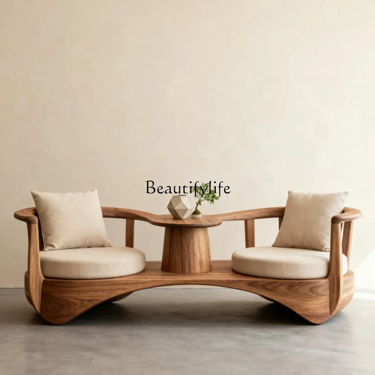 

North American black walnut solid wood double one-piece chair new Chinese simple fabric chaise longue