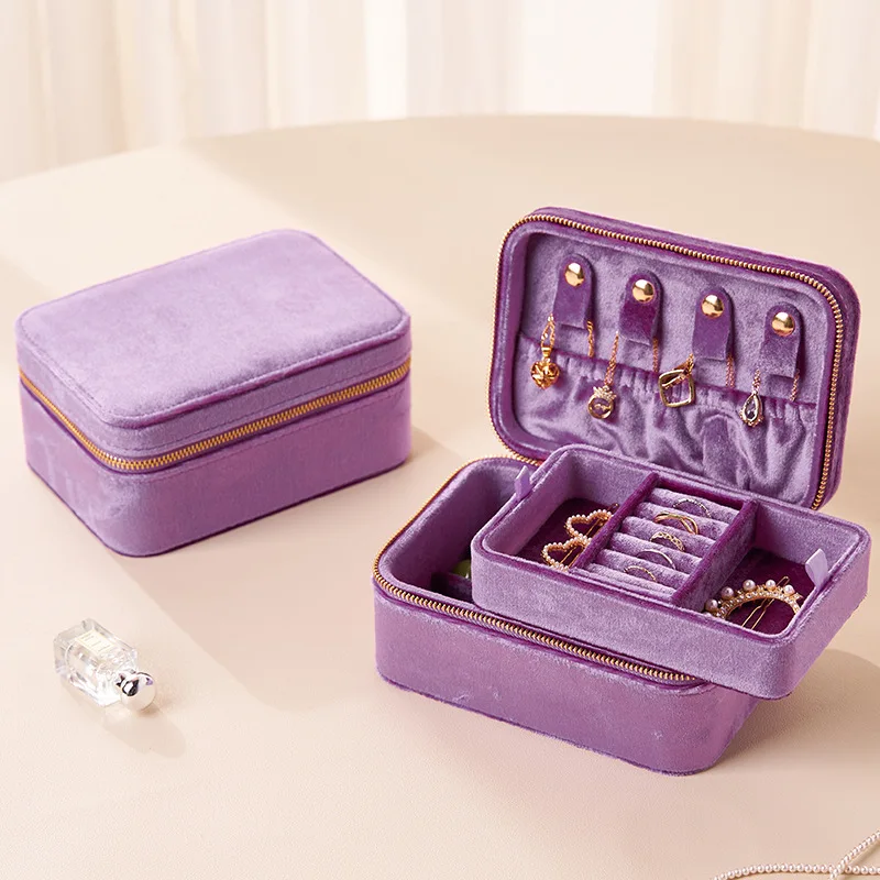 Light Luxury Exquisite Velvet Jewelry Storage Box Ladies Earrings Necklaces Rings Makeup Pouch Casual Travel Cosmetic Bags ﻿
