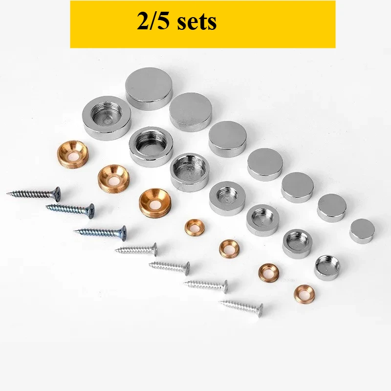 

2/5Sets 10/12/14/18/19/ 21/25mm Mirror Screws Pure Copper Decorative Caps Cover Nails Brushed Stainless Steel Screw Metal Self