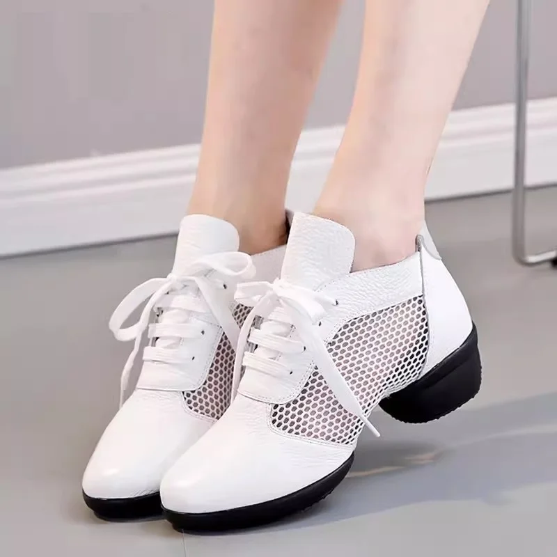 Genuine Leather Square Dance Shoes For Women Outdoor Soft Sole Sailor Jazziness Dance Shoes New Ventilate Modern Sneakers Boots