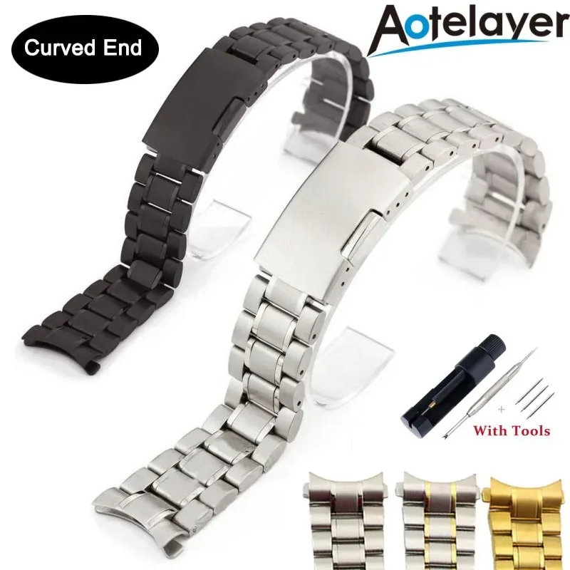 18 20 22 24mm hochwertiges massives Edelstahl gebogenes Ende Armband Armband Armband Zubehör für Frauen Mann mit Werkzeug