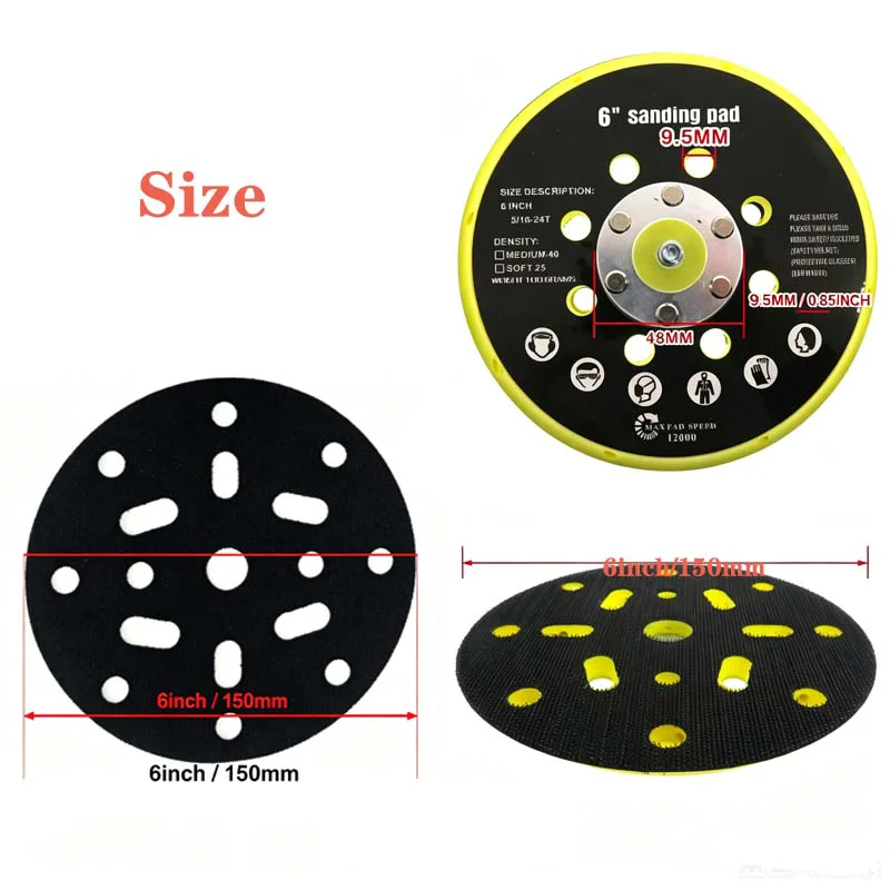 Sanding Backing Plate Kit 6 Inch 17 Holes 3PCS with Cushion Interface Pad Sponge Buffer Pads for Orbital Paint Wood Polishing