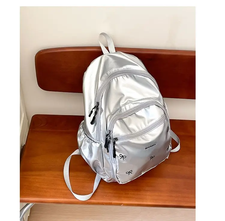 

Silver Travel Backpack New Fashionable Design Niche Backpacks College Student Outdoor Handbag