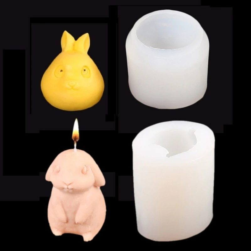 Long-Eared Rabbit Mold 3D Bunny Resin Silicone Mould for DIY Gypsum Baking Mould Jelly Fondant Decorations