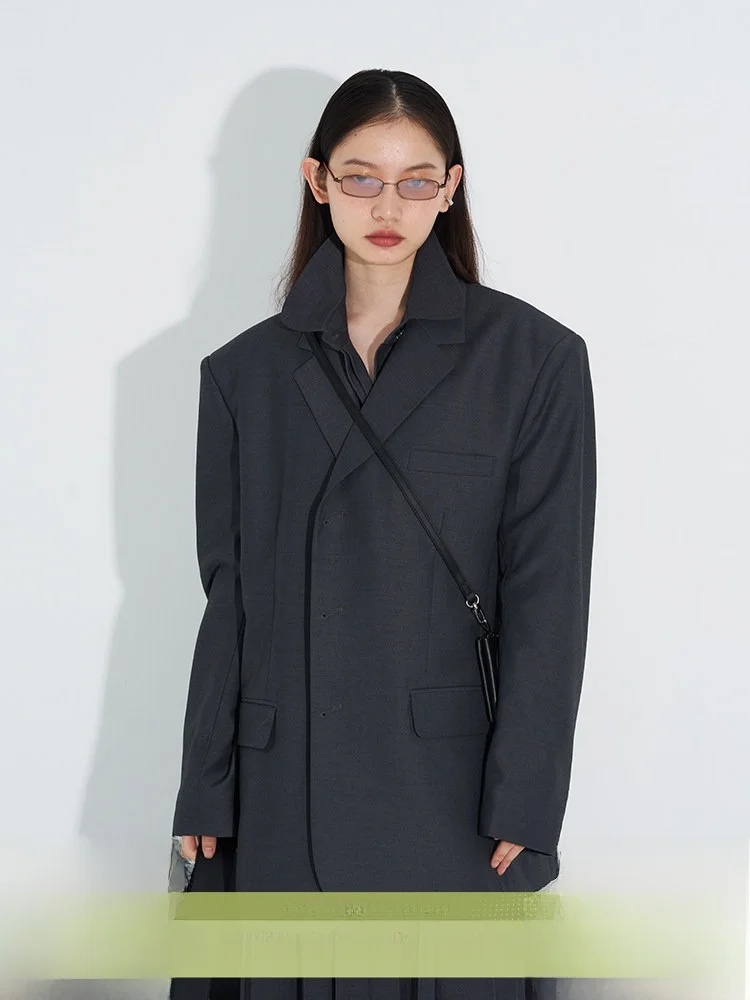 

Dosordonts Original Design ey Wide Fit Women's Suit Jaet Loose Outerwear Commute Sle Long Sve Wool Blend Coat