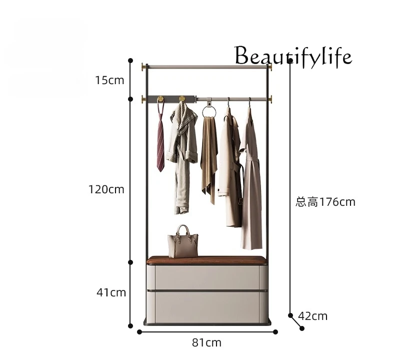 

Minimalist light luxury coat rack walnut solid wood stainless steel hanger bedroom floor high-end Italian style