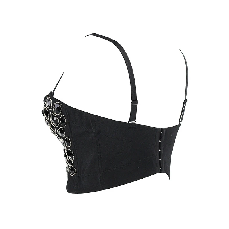 Cupnaya cristaux strass femmes Sexy haut court Push Up Bustier court Camisole Corset Bralette brillant pour les spectacles de carnaval