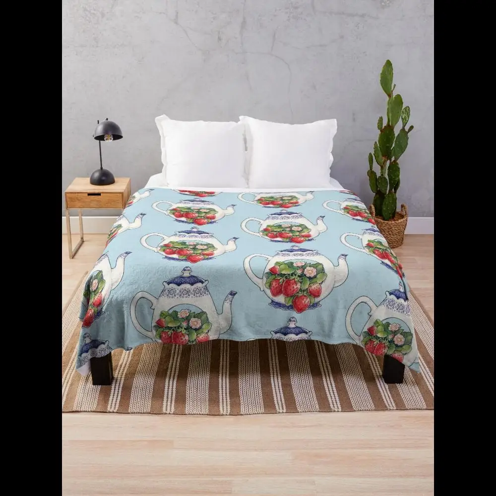 

Уютное одеяло в стиле чайника и клубничных растений для вашей гостиной