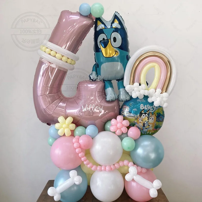 74pcs Cartoon Animation Bluey Aluminum Film Balloon 32inch Pink Number Balloons cartoon theme Birthday Party Decora Baby Shower