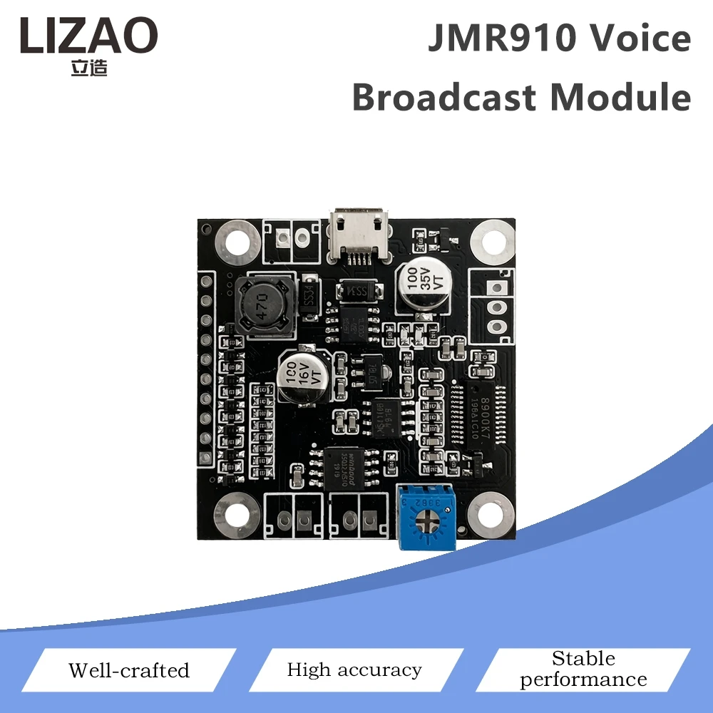 JMR910 Voice Broadcast Module MP3 Audio Playback Board Trigger Voice Prompt Module Micro USB Download Adjustable Volume